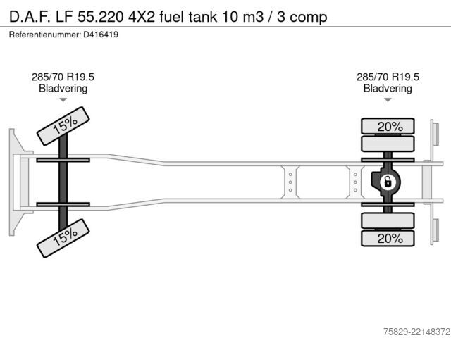 Camião-cisterna DAF LF 55.220 4X2 fuel tank 10 m3 / 3 comp