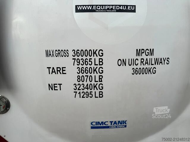 Conteneur-citerne CIMC tankcontainers 20FT ISO /  25.010L / 22K2 / L4BH / T12 / steam...