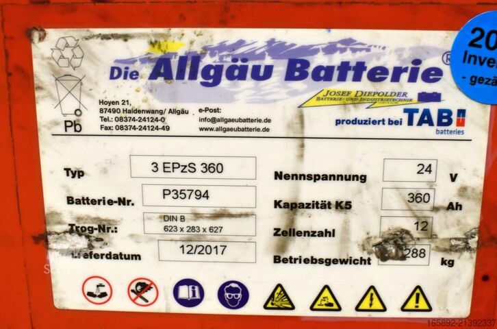 šakinio krautuvo baterija ALLGÄU BATTERIE 24 Volt 3 PzS 360 Ah