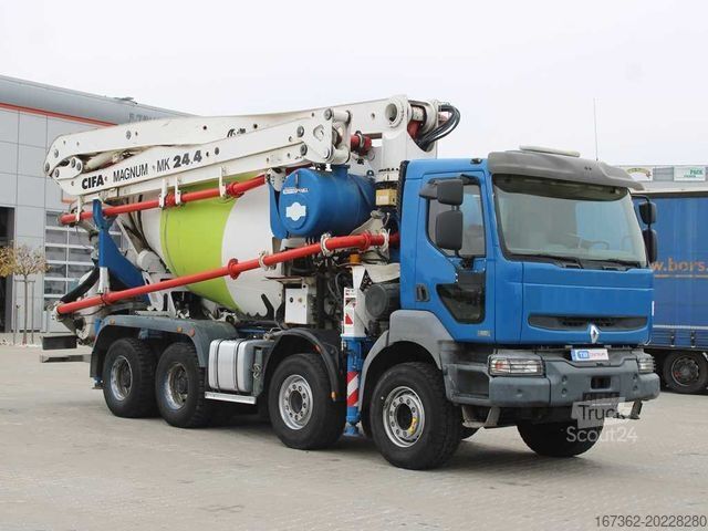 Concrete pump truck RENAULT KERAX 420, EURO 3, 7m3, 8X4, CIFA MAGNUM MK 24.4