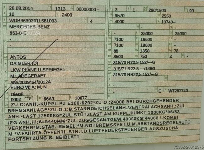 Nákladní automobil s plošinou a plachtou Mercedes-Benz Antos 2540 Gr.Fhs 7,3 m Pl Lbw 1,5 Klima