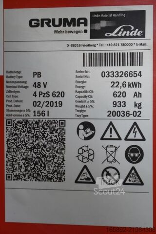 Forklift battery GRUMA 48 Volt 4 PzS 620 Ah