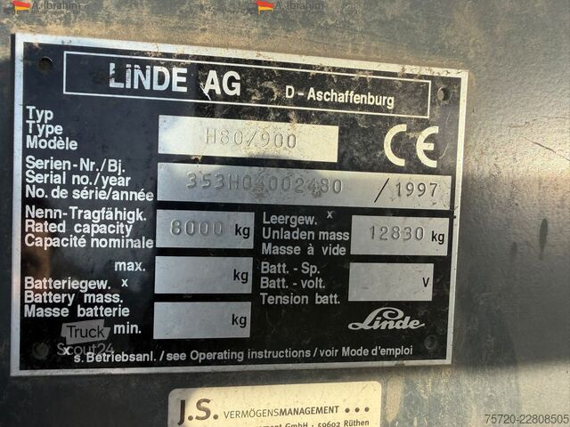 Chariot élévateur frontal Linde H80/900 8 Tons Tragkraft Diesel