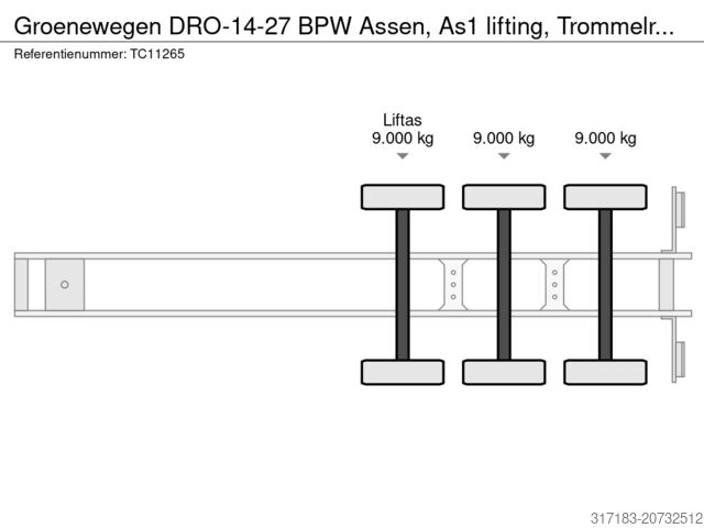 Gesloten bak Groenewegen DRO-14-27 BPW Assen, As1 lifting, Trommelremmen