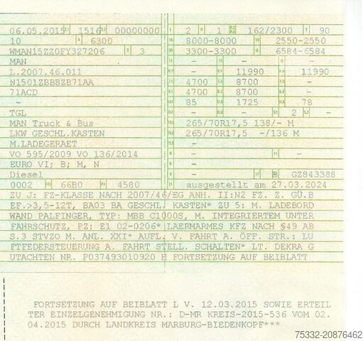 Camion caisson MAN TGL 12.220 BL Koffer 6,2m LBW 1 to Klima