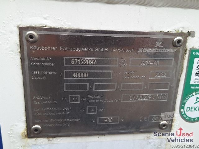 Tankoplegger Kässbohrer Lebensmitteltank Kippbar SSK 40XS Neuwertig !!