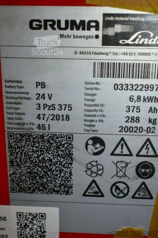 šakinio krautuvo baterija GRUMA 24 Volt 3 PzS 375 Ah