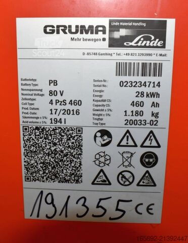 šakinio krautuvo baterija GRUMA 80 Volt 4 PzS 460 Ah
