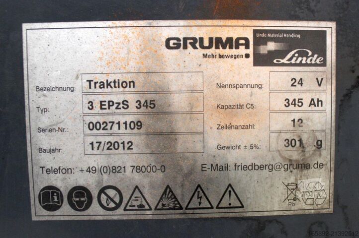Gaffeltruckbatteri GRUMA 24 Volt 3 PzS 345 Ah