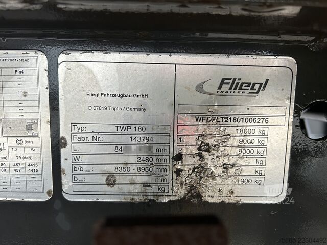 Koffer Fliegl TWP180 Wipkar / Mid Axle Trailer / BPW Disk / B...