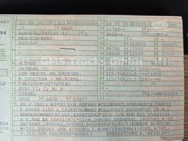 Kühlkoffer-LKW MERCEDES-BENZ Actros 2546 / 6X2 /Carrier FRIGO Cool/FIN:10145