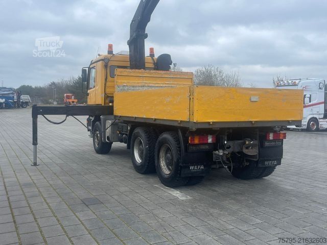 Lastbil med flak MERCEDES-BENZ Actros 3343 MP1 6x4 Pritsche Kran HMF 20.00 20m/