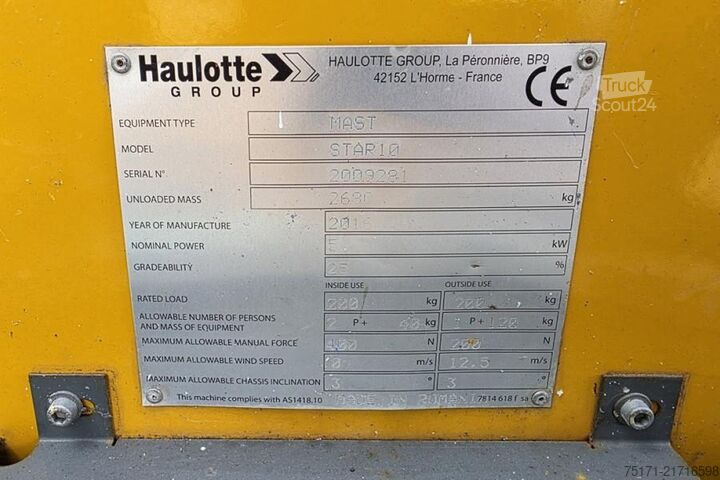 Ledad teleskopisk arbetsplattform Haulotte STAR 10 Electric, 10m Working Height, 3m Reach, 20