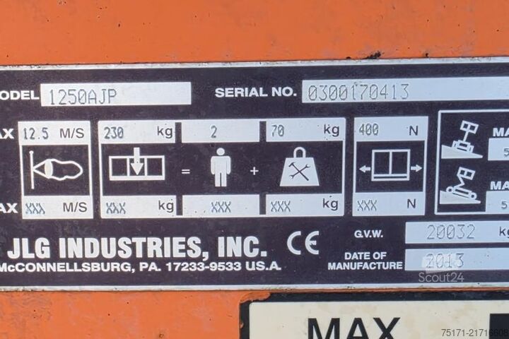 Csuklós teleszkópos munkaállvány JLG 1250AJP Diesel, 4x4x4 Drive, 40.1m Working Height,