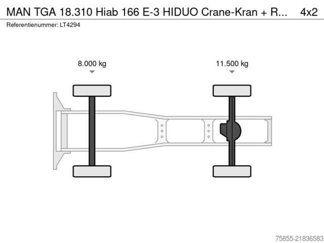 Standard-SZM MAN TGA 18.310 Hiab 166 E-3 HIDUO Crane-Kran + Remo...