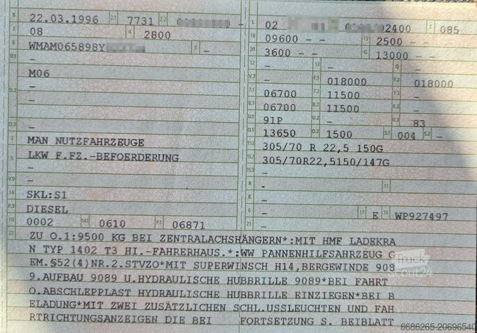 Grúa móvil MAN 19 322 LFBK Bergefahrzeug