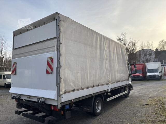 Truck with flatbed, tarpaulin cover, and tail lift Iveco Eurocargo 75-160 Pritsche Plane LBW