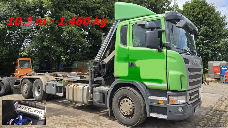 Camion benne à bras amovible Scania Scania G 480/6x2-4 Scania G 480/6x2-4, Lenk-Liftachse, Hiab Kran Funk 166 HD-3, Abroller XR 18 S 59