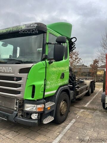 Haakarm vrachtwagen Scania Scania G 480/6x2-4 Scania G 480/6x2-4, Lenk-Liftachse,  Hiab Kran Funk 166 HD-3, Abroller XR 18 S 59