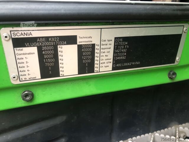 Haakarm vrachtwagen Scania Scania G 480/6x2-4 Scania G 480/6x2-4, Lenk-Liftachse,  Hiab Kran Funk 166 HD-3, Abroller XR 18 S 59