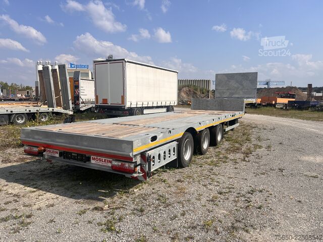 Žemagrindė puspriekabė Möslein ST 3 Plato 8,7  3 Achs Satteltieflader Plato 45 t GGfür Fertigteile, Baumaschinen