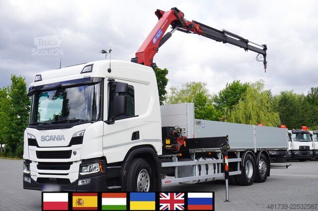 Plattform mit Kran SCANIA P410 B 6x2 / 2024 / 90 tho. km! / HMF