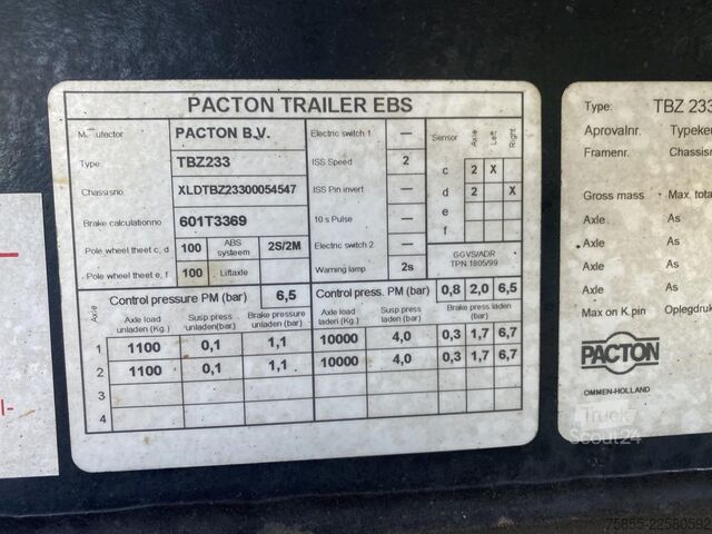 Transporte refrigerado/congelado Pacton TBZ 233 2-Axle Fridge / Carrier Vector 1800 / L...