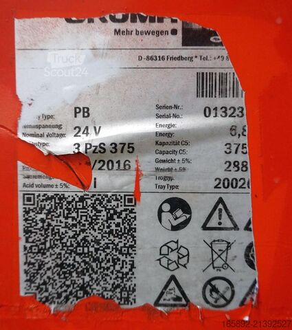Gaffeltruckbatteri GRUMA 24 Volt 3 PzS 375 Ah