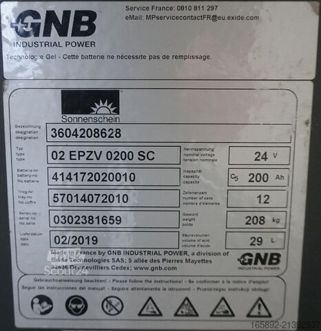 Gaffeltruckbatteri SONNENSCHEIN 24 Volt 2 PzV 200 Ah