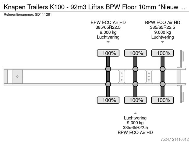 Schubboden Knapen Trailers K100 - 92m3 Liftas BPW Floor 10mm *Nieuw / Neu*