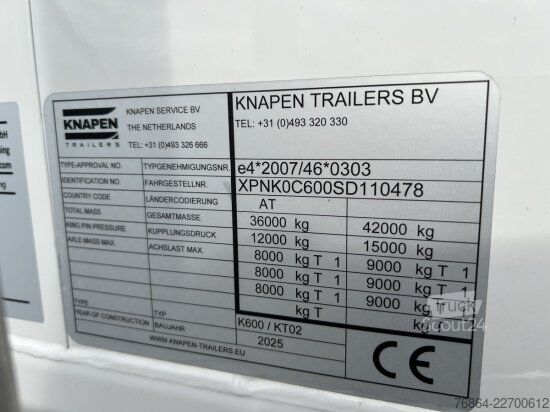 Polpriklopnik s premičnim dnom KNAPEN K600 SCHUBBODEN, SEITENTüREN , 87M³, LIFTACHSE, ALU-FELGEN,