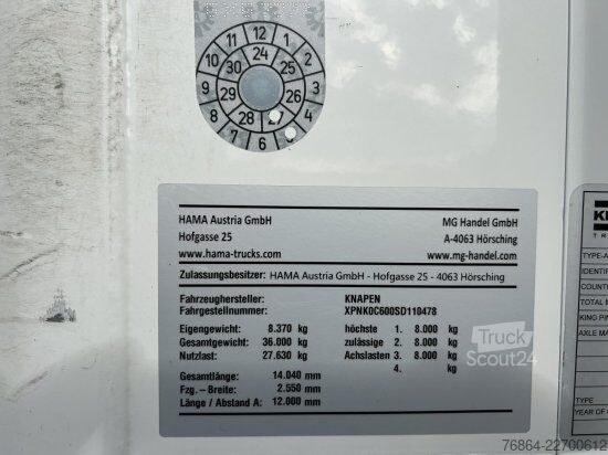 Polpriklopnik s premičnim dnom KNAPEN K600 SCHUBBODEN, SEITENTüREN , 87M³, LIFTACHSE, ALU-FELGEN,