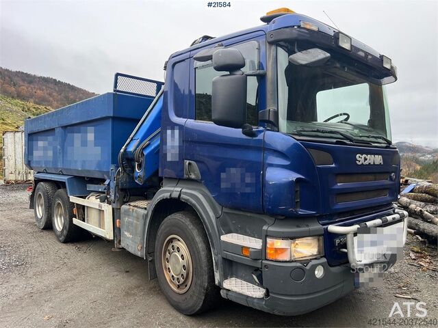 Autokrāna kravas automašīna Scania P380 6x2 crane truck w/tipper, w/14t/ and w/Hiab c