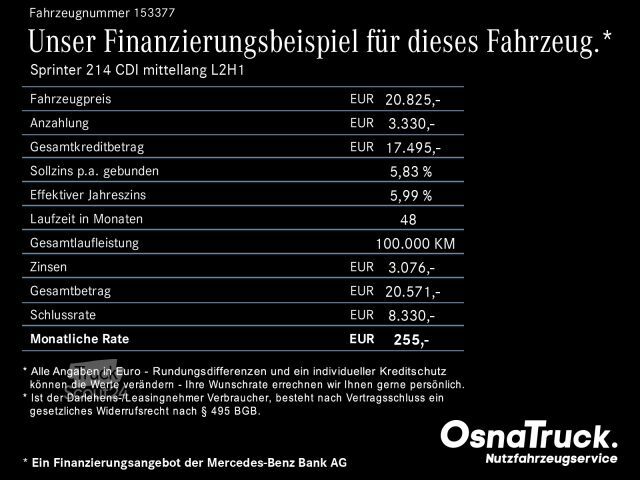 Bestelwagen MERCEDES-BENZ Sprinter 214 CDI mittellang L2H1 Klima, DAB