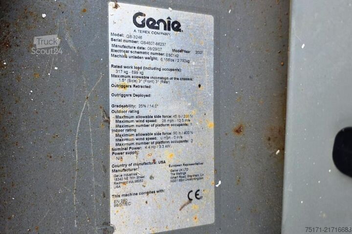 Ollós emelő Genie GS3246 Electric, Working Height 11.75 m, 318kg Cap