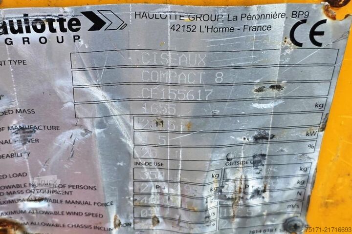 Podnośnik nożycowy Haulotte Compact 8 Electric, 8.2m Working Height, 350kg Cap