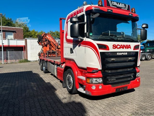 Kravas automašīnai uzstādīts celtnis SCANIA R520 V8 Pritsche+ ATLAS 390 Kran +Lift-Lenkachse