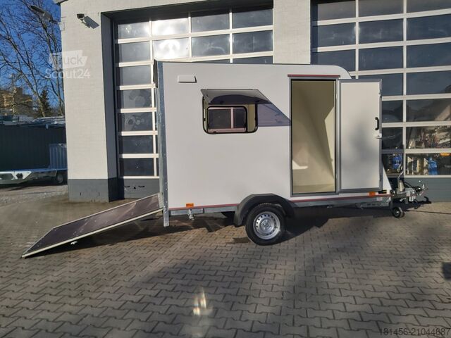 Motosiklet römorku Tomplan Sport uns Transport Camping isolierter Koffer mit Heckrampe führerscheinfrei 100km/H Neu