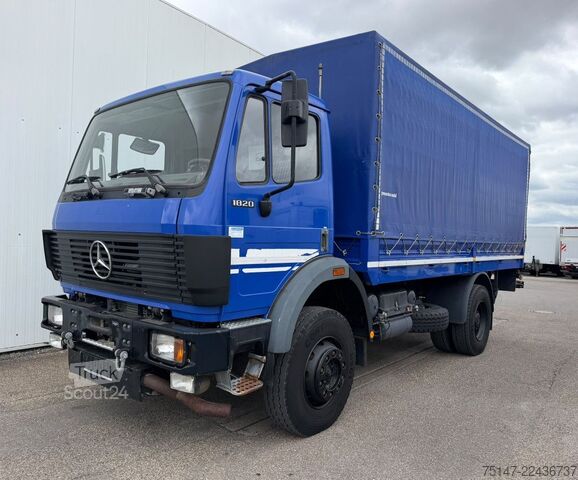 Kamion sa ravnom platformom i ceradom MERCEDES-BENZ 1820 AK Allrad 4x4 3-Sitzer ex-THW