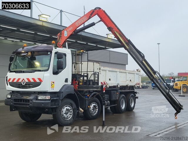 Camion-benne avec grue Renault Kerax 410 Kerax 8X4 Fassi F150A22 Crane 2-way t...