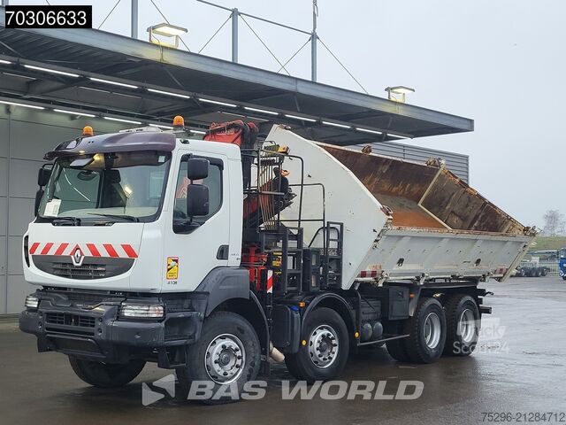 Camion-benne avec grue Renault Kerax 410 Kerax 8X4 Fassi F150A22 Crane 2-way t...