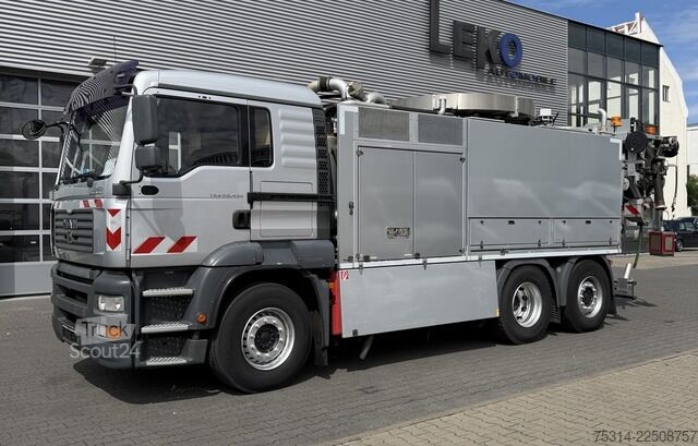 Вакуумен цистерна камион man TGA 26.430 6x2 Liftachse Müller Kanalreiniger Fahrer/Beifahrertür als Schiebetüre