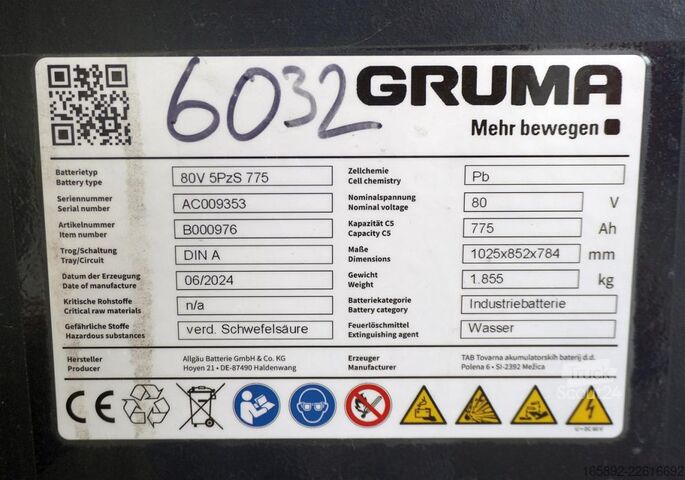 Forklift aküsü GRUMA 80 Volt 5 PzS 775 Ah