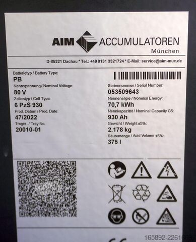 Forklift aküsü AIM 80 Volt 6 PzS 930 Ah