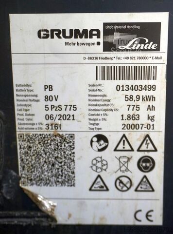 Forklift aküsü GRUMA 80 Volt 5 PzS 775 Ah