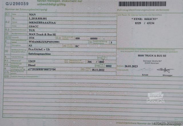 Standardowy ciągnik siodłowy MAN TGX 18.470*Blatt/Luft*