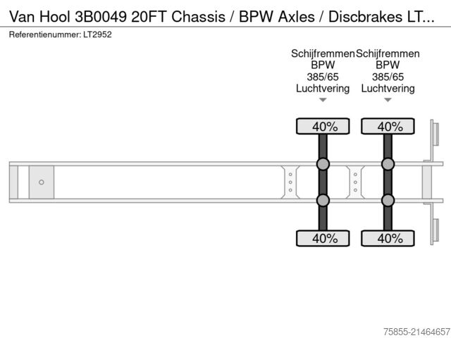 Container transport Van Hool 3B0049 20FT Chassis / BPW Axles  / Discbrakes