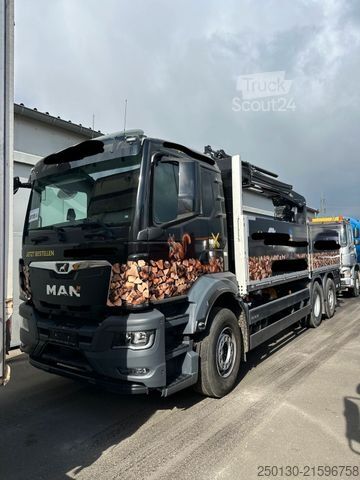Flatbed truck MAN TGS 26.470 6x2-4 & HIAB L-HiPro 177K-2 Retarder