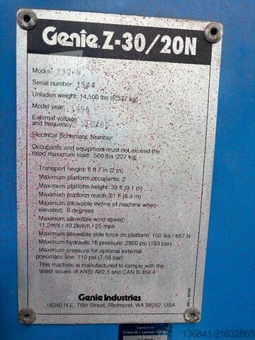 Articulated telescopic work platform Genie Z 30/20 N 11,1m Gelenk-Teleskop-Arbeitsbühne