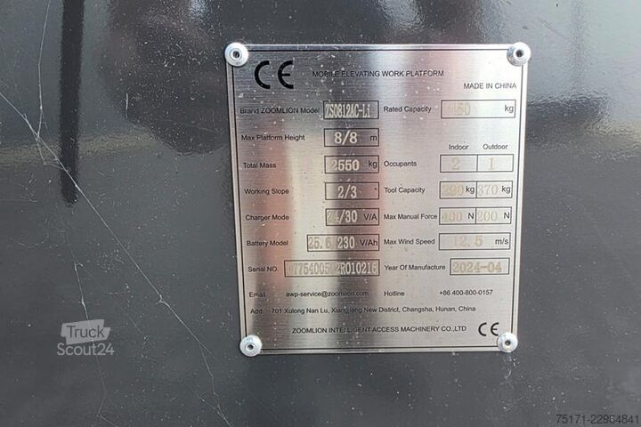  Zoomlion ZS0812AC-LI Unused, Valid Inspection, 10m Working